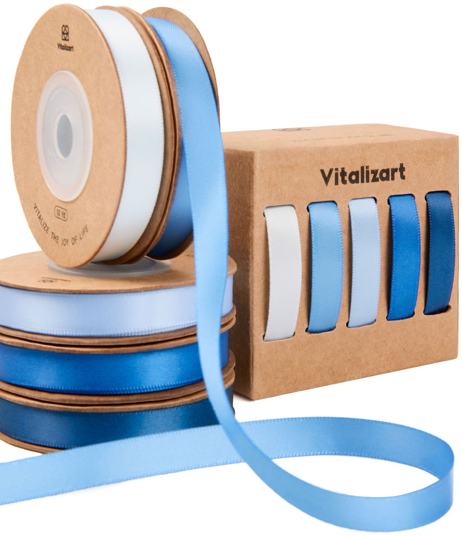 Double Face Satin Ribbon 3/8" x 50Yd (Navy Royal Dusty Baby Blue) - Vitalizart