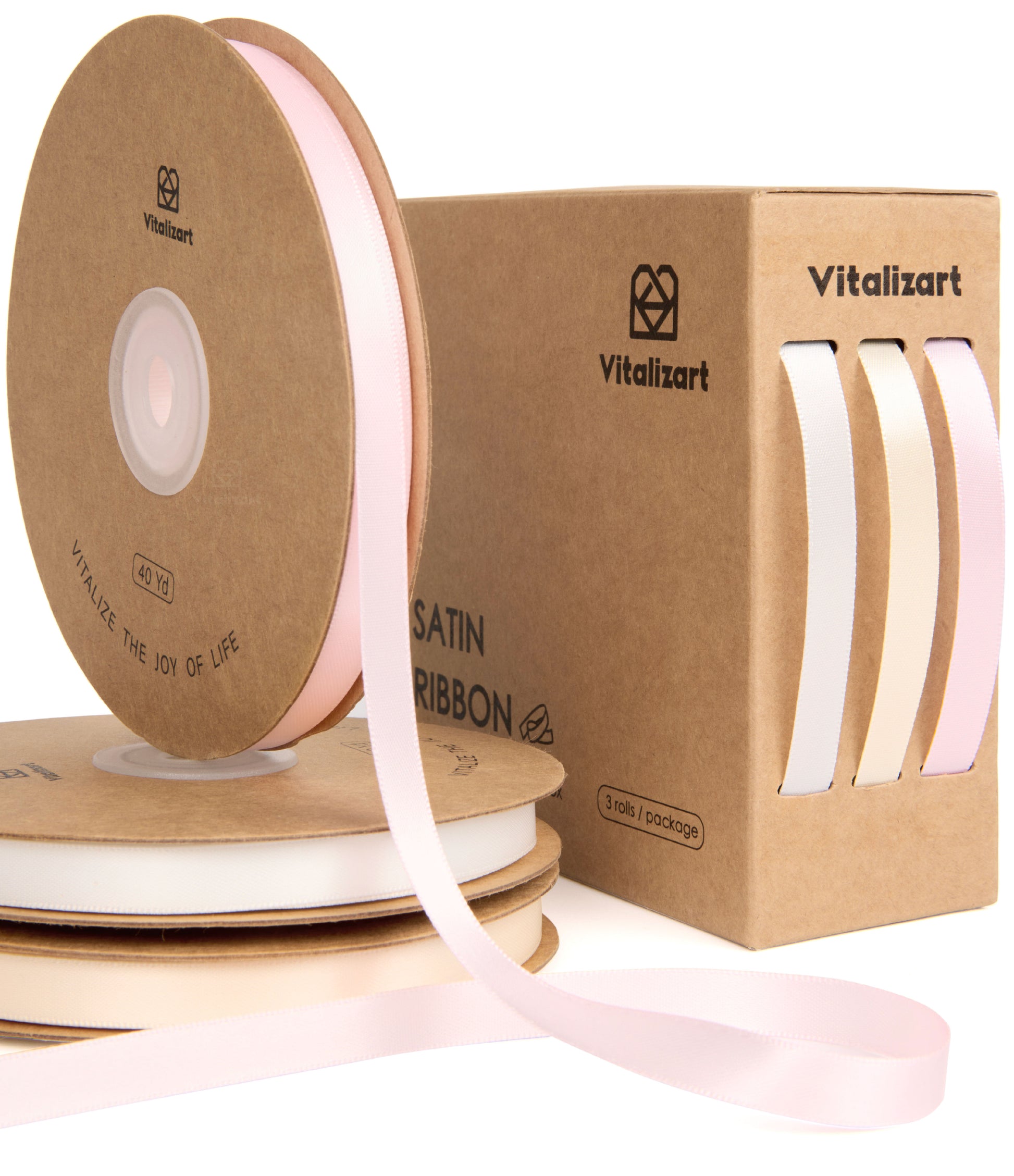 Ribbon for Crafts Double Faced Functional Satin Ribbon 3/8" x 120Yd (Pink & White) - Vitalizart