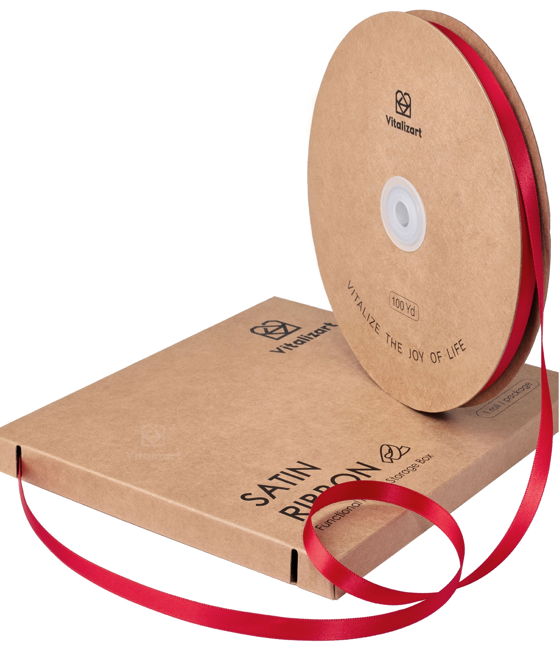 Ribbon for Crafts Double Faced Functional Satin Ribbon 3/8" x 100Yd (Red) - Vitalizart