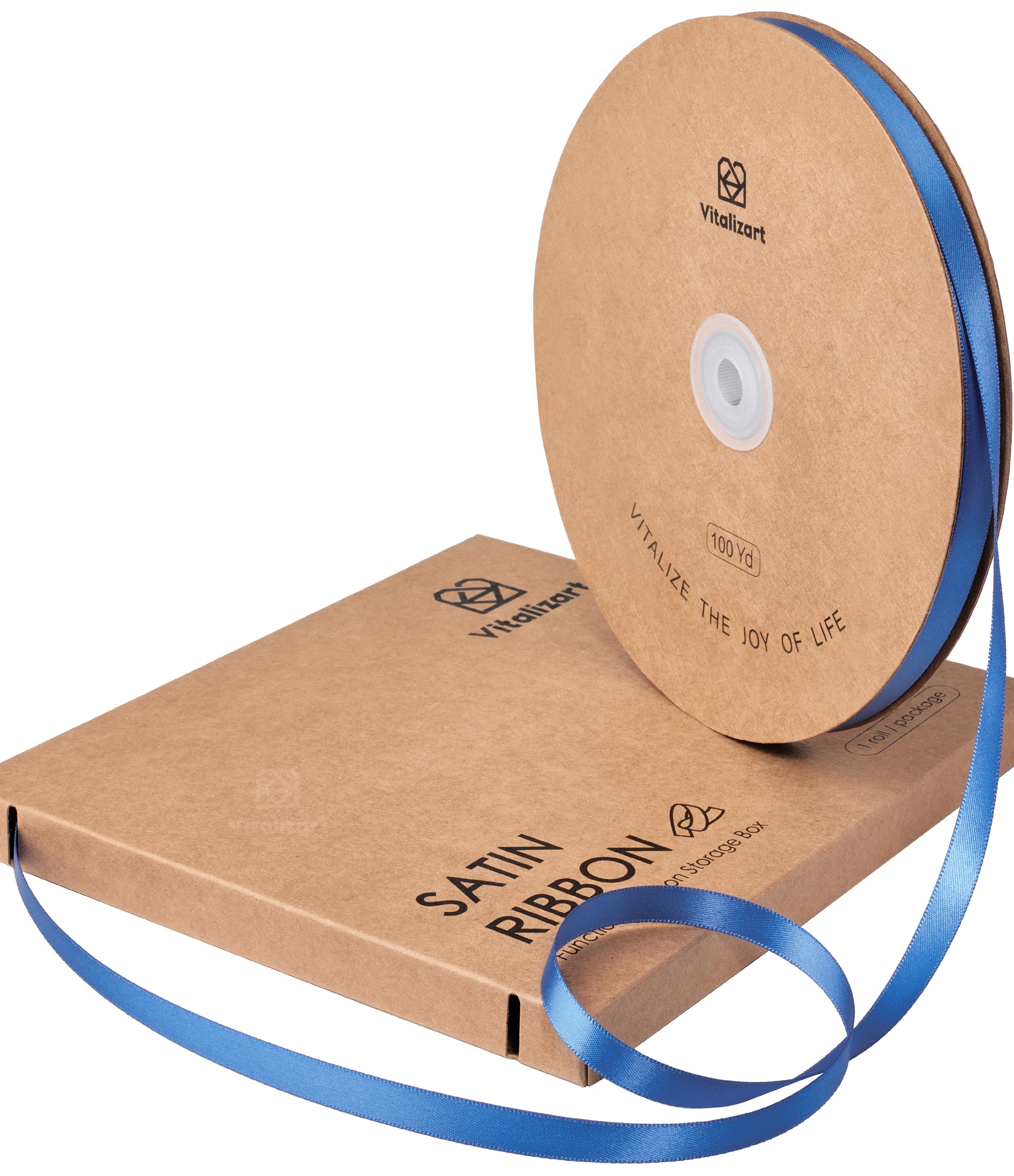Ribbon for Crafts Double Faced Functional Satin Ribbon 3/8" x 100Yd (Blue) - Vitalizart
