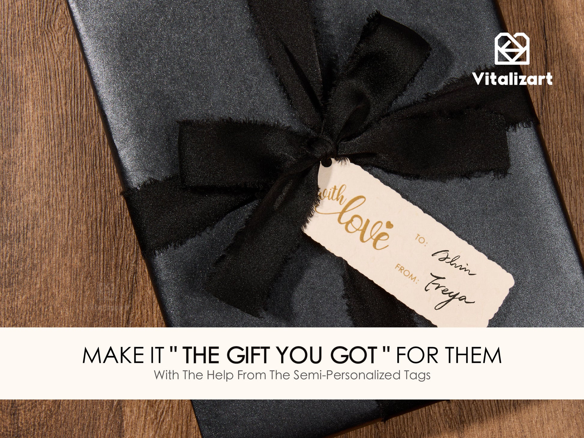 Wrapping Paper Set 30"x197" Pearly - Lustre With Silk Like Satin Ribbon & Gift Tags (Black Paper & Black Ribbons) - Vitalizart