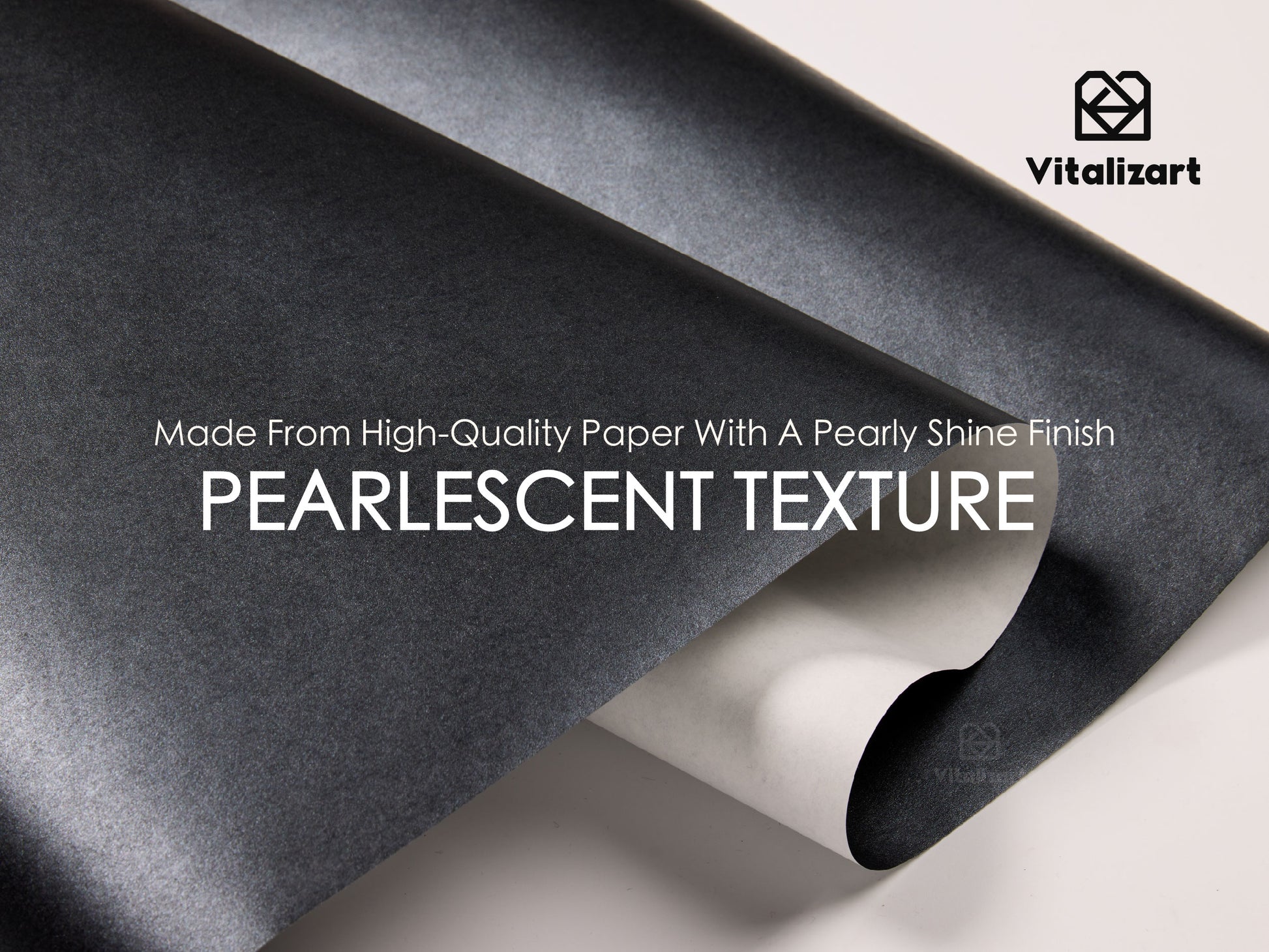 Wrapping Paper Set 30"x197" Pearly - Lustre With Silk Like Satin Ribbon & Gift Tags (Black Paper & Black Ribbons) - Vitalizart
