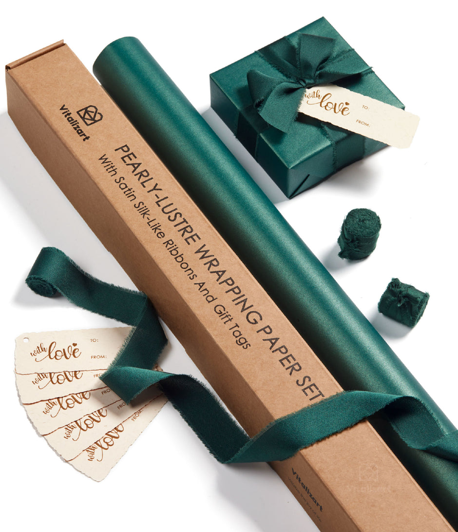 Gift Wrap Set: Durable Wrapping Paper, Satin Ribbons & Tags – Vitalizart