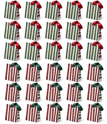 Christmas Small Paper Gift Bags with Ribbon Handles — Set of 30