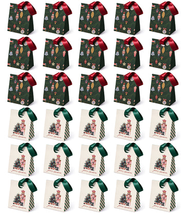 Christmas Small Paper Gift Bags with Ribbon Handles — Set of 30