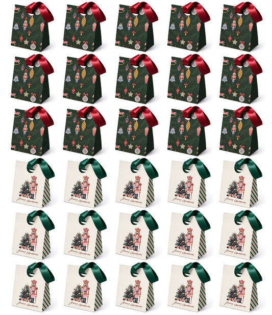 Christmas Small Paper Gift Bags with Ribbon Handles — Set of 30 - Vitalizart