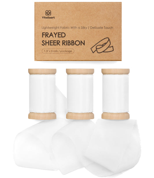 Silk Ribbon Frayed Sheer Ribbon 1 1/2" x 15 Yd (White)