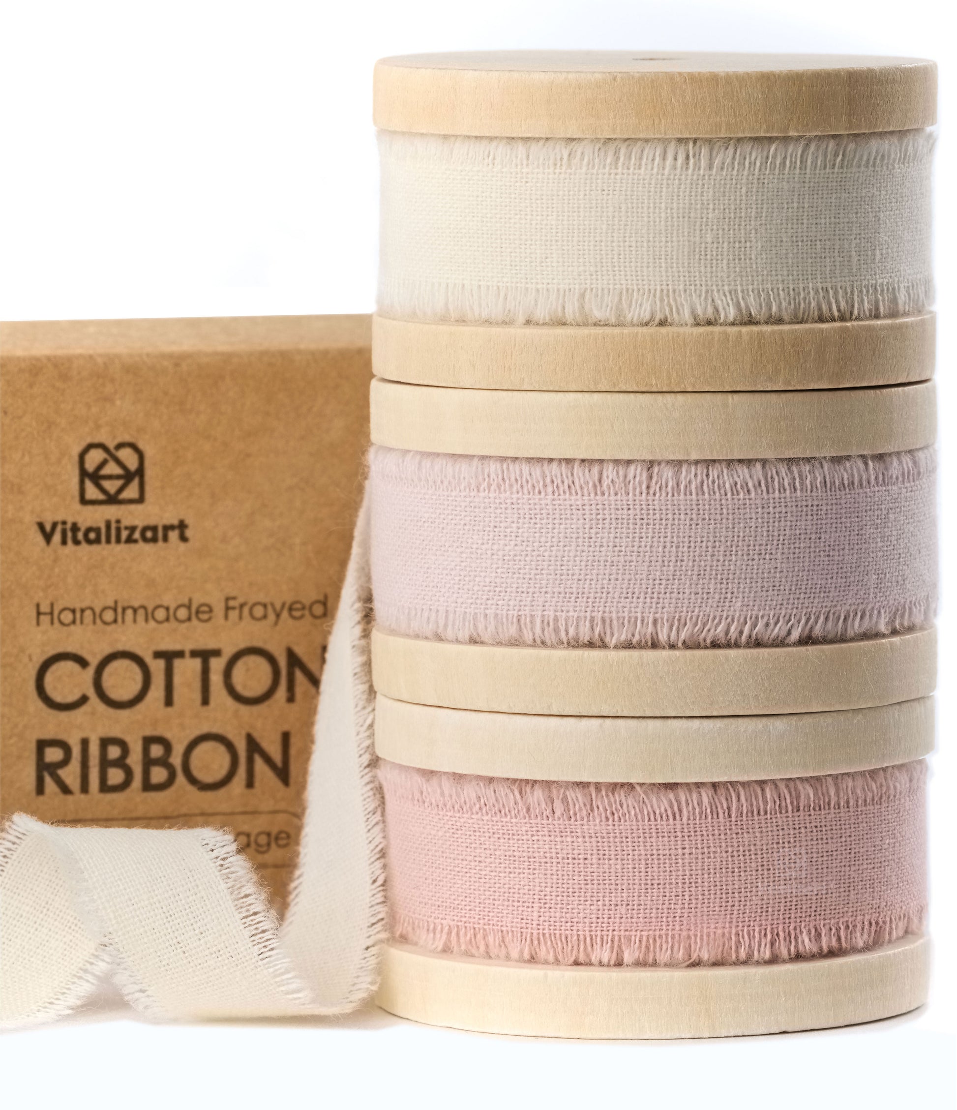 Cotton Ribbon Handmade Fringe 5/8" x 21 Yd (Cream & Pink) - Vitalizart
