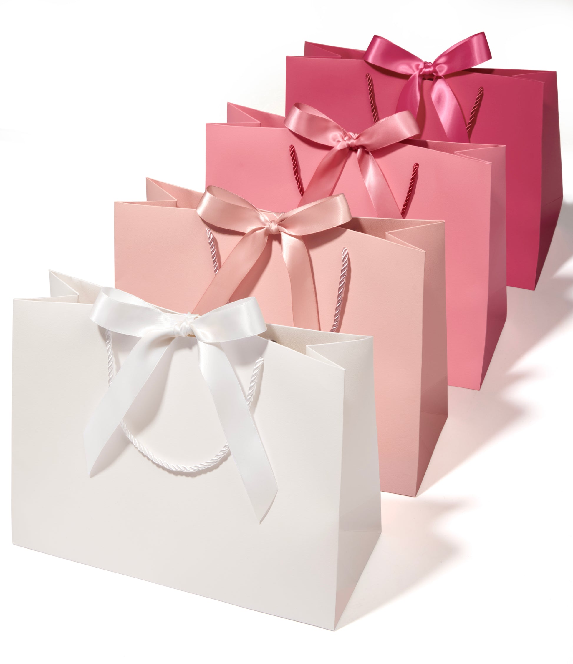 Vitalizart Paper Gift Bags With Ribbon Handles Set of 4 Pink Bulk Reusable For Gift Wrap 13" x10"x5"Large Size(Pink & Cream) - Vitalizart