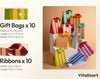 Mixed-Color Striped Paper Gift Bags with Ribbon Handles — Set of 10