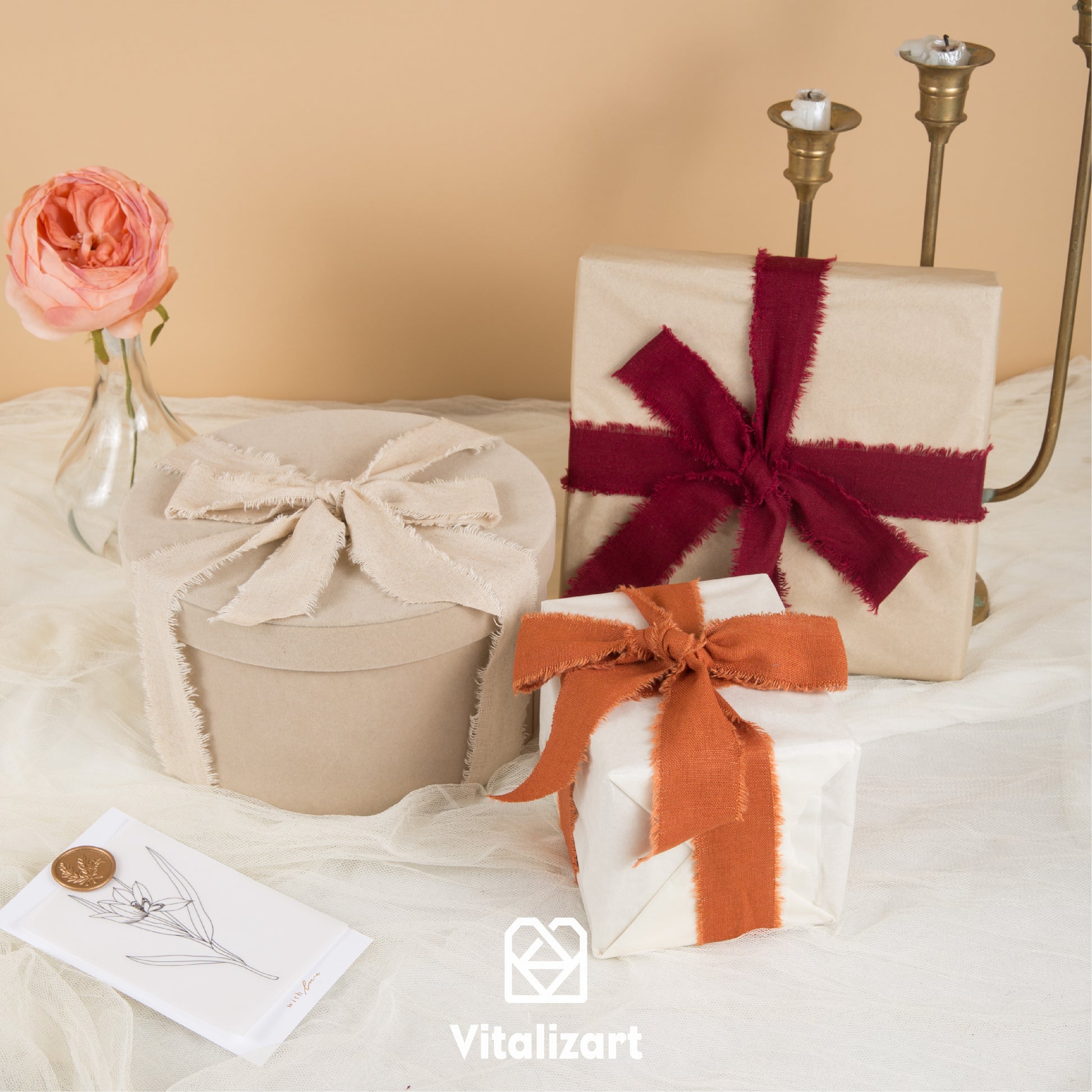 Cotton Linen Ribbon 1.5" x 5Yd (Beige) - Vitalizart