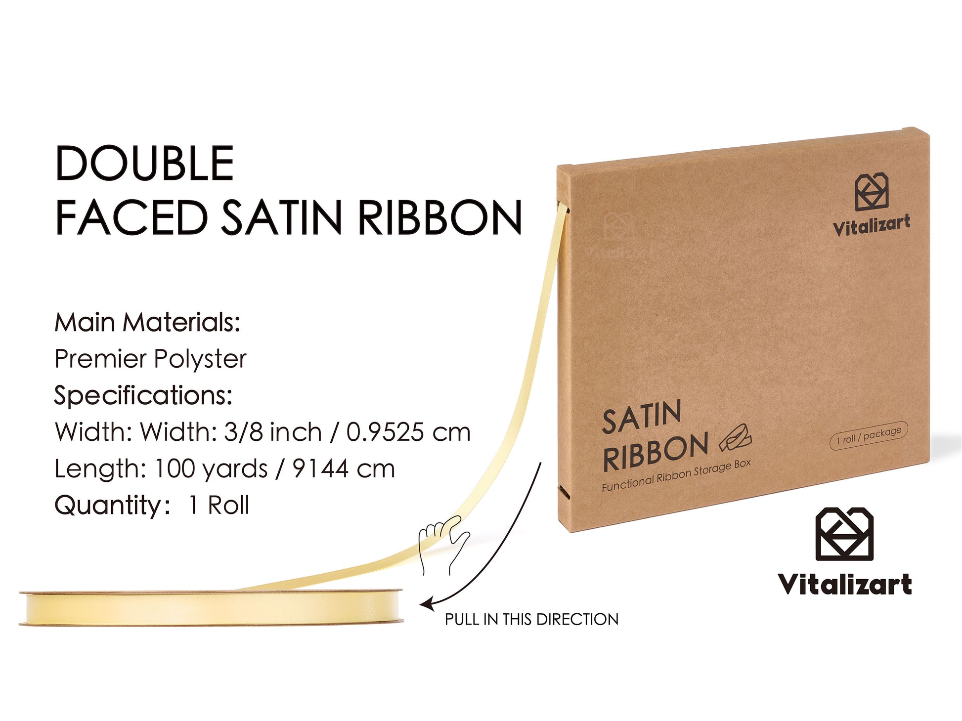 Ribbon for Crafts Double Faced Functional Satin Ribbon 3/8" x 100Yd (Champagne) - Vitalizart