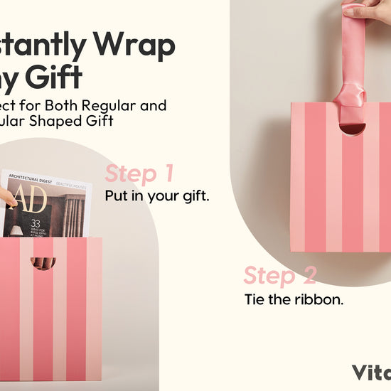 Mixed-Color Striped Paper Medium Gift Bags with Ribbon Handles — Set of 10 - Vitalizart