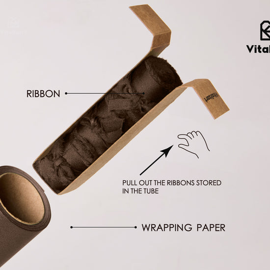 Wrapping Paper Set 17"x197" Pearly-Lustre With Silk Like Satin Ribbon & Gift Tags (Brown Paper & Brown Ribbons) - Vitalizart