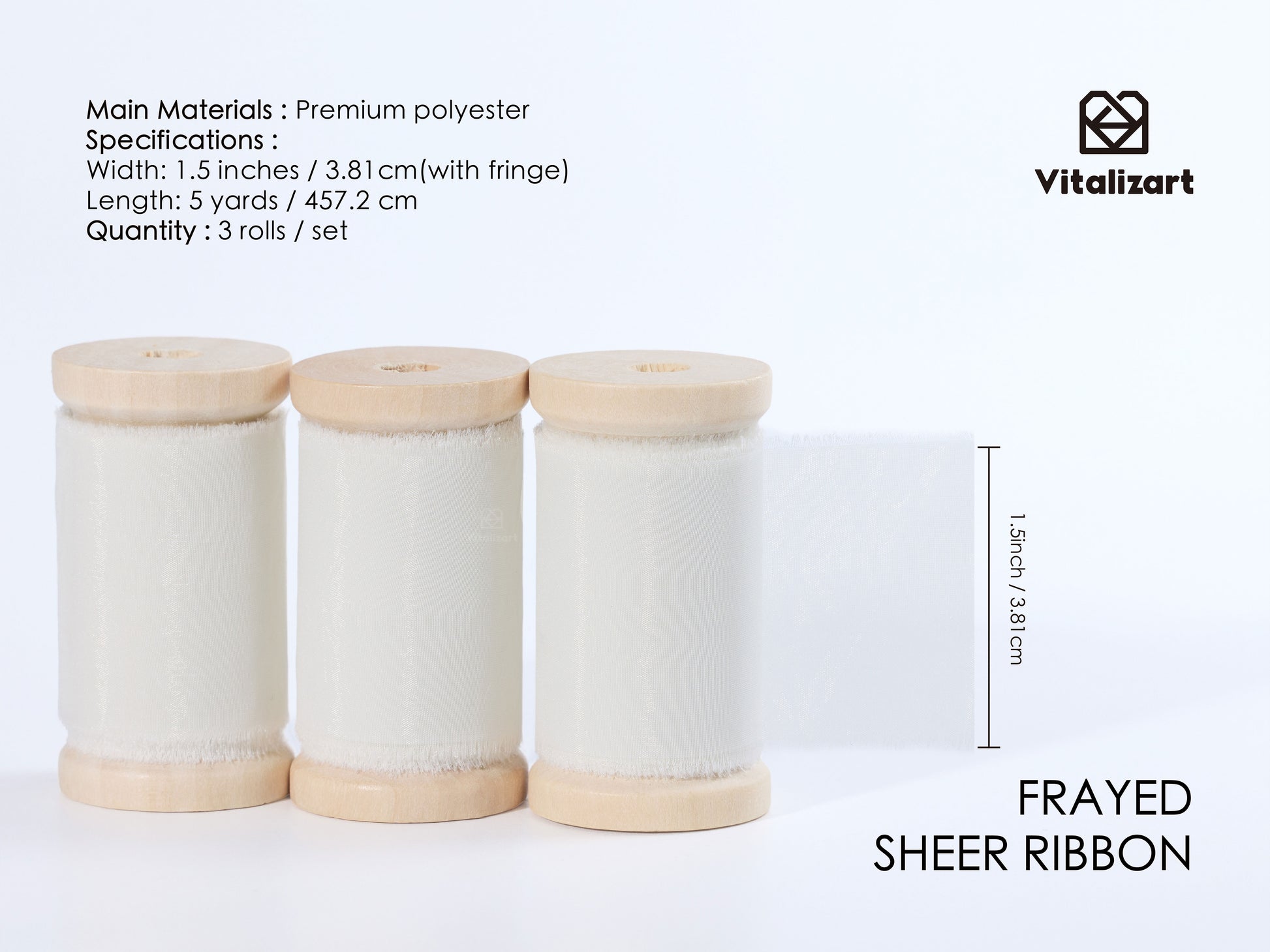Silk Ribbon Frayed Sheer Ribbon 1 1/2" x 15 Yd (White) - Vitalizart