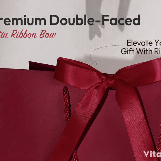 Burgundy Red Large Paper Gift Bags with Ribbon Bows — Set of 4 - Vitalizart