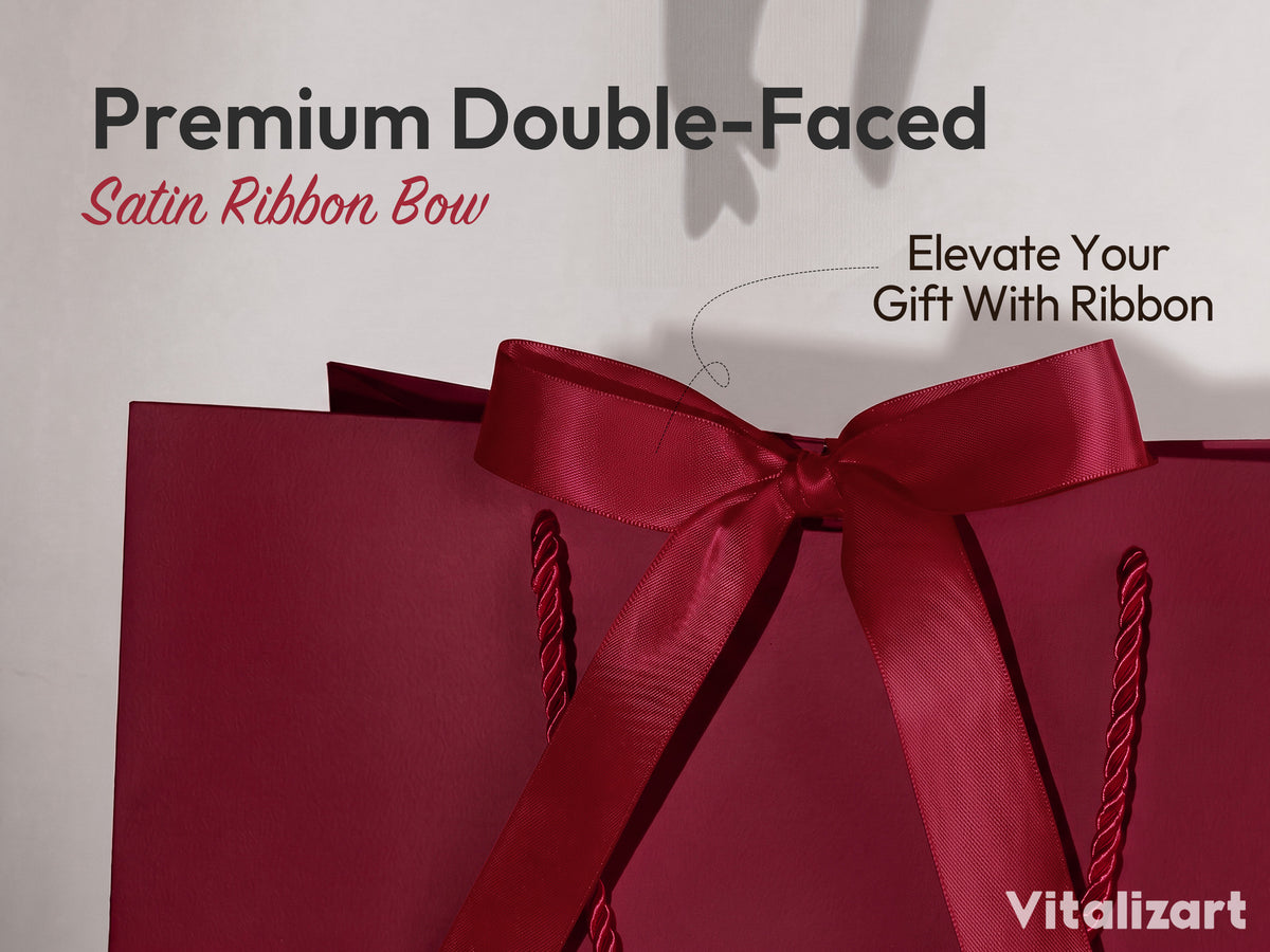 Burgundy Red Large Paper Gift Bags with Ribbon Bows — Set of 4 - Vitalizart