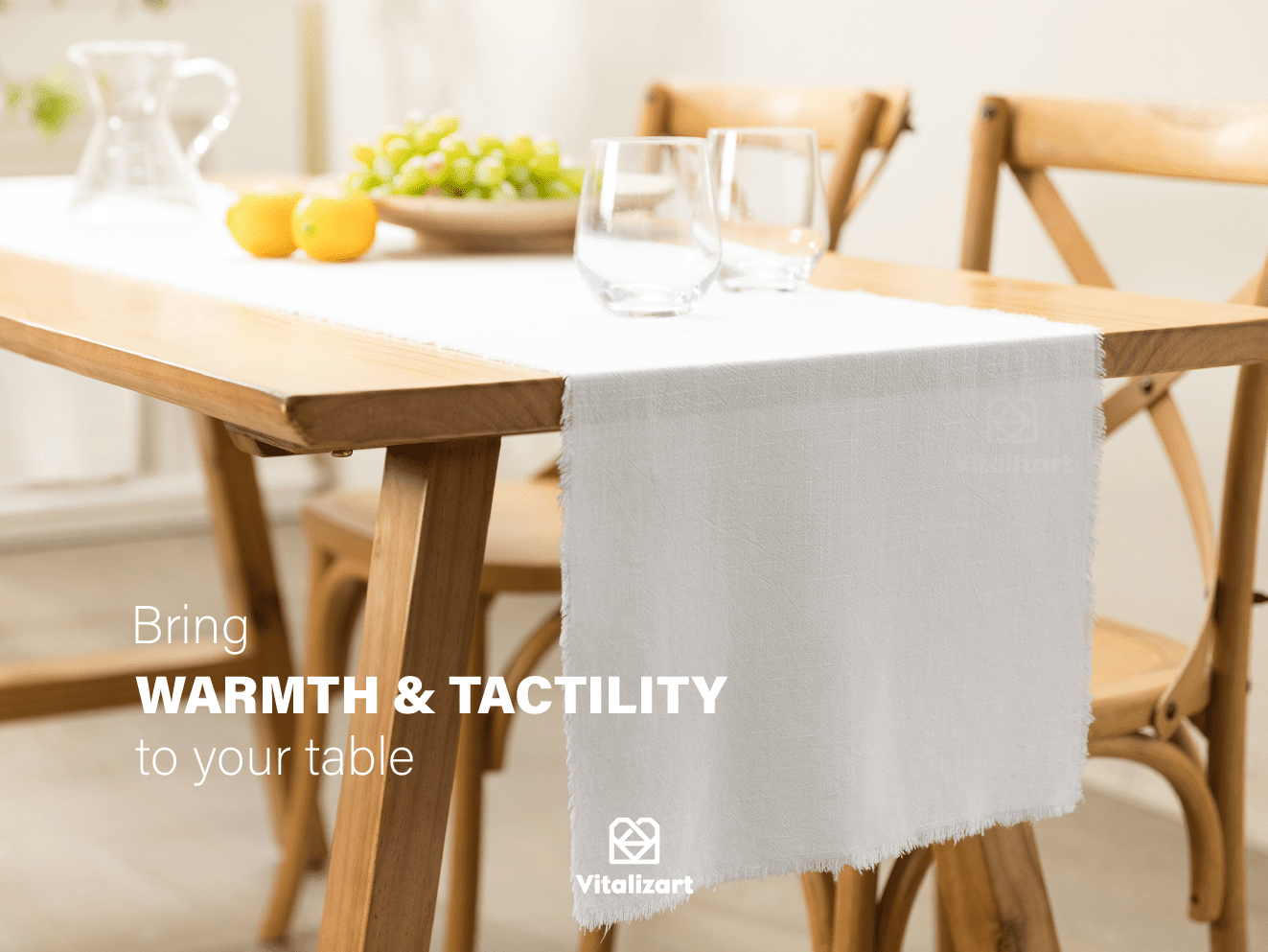 Cotton Linen Table Runner 14 x 90 Inches (White) - Vitalizart