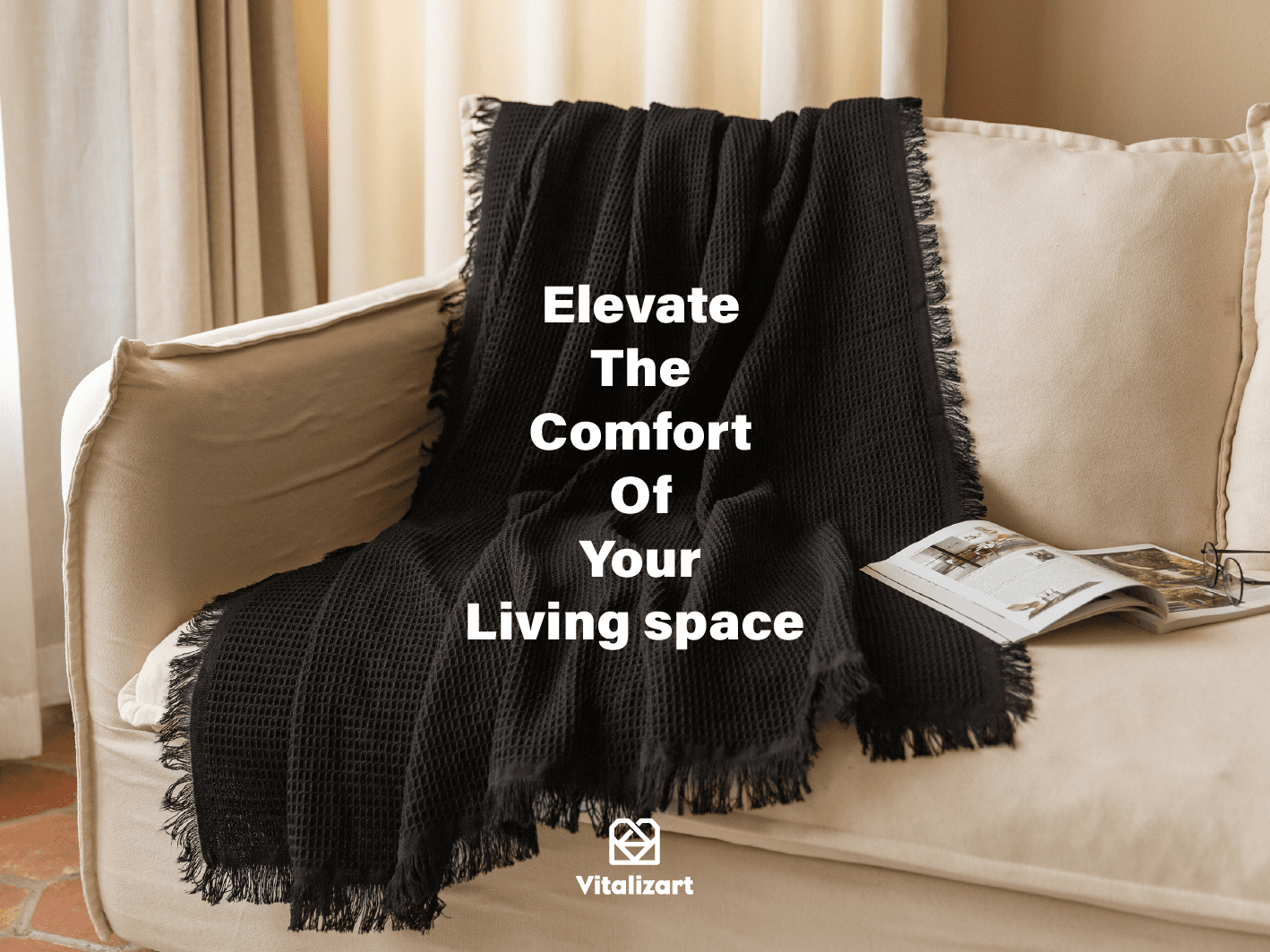 Lightweight Throw Blanket 50" x 60" (Black) - Vitalizart