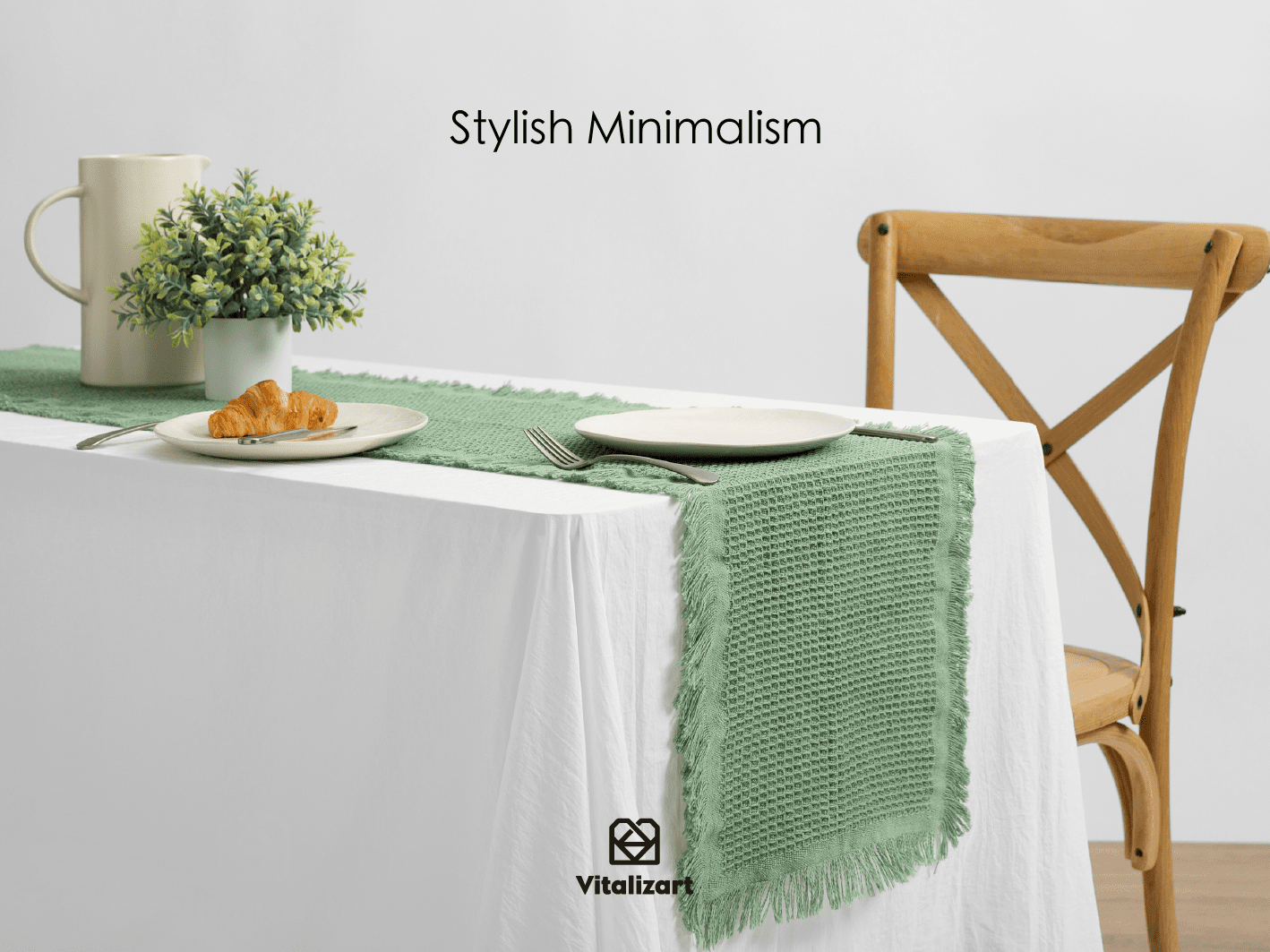 Waffle Weave Cotton Table Runner 14"x72" (Dusty Green) - Vitalizart