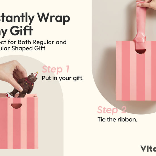 Mixed-Color Striped Paper Mini Gift Bags with Ribbon Handles — Set of 10 - Vitalizart