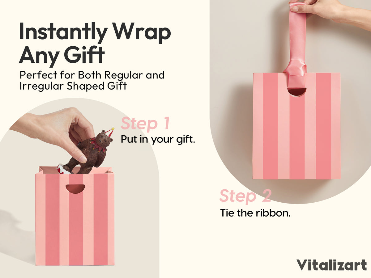Mixed-Color Striped Paper Mini Gift Bags with Ribbon Handles — Set of 10 - Vitalizart
