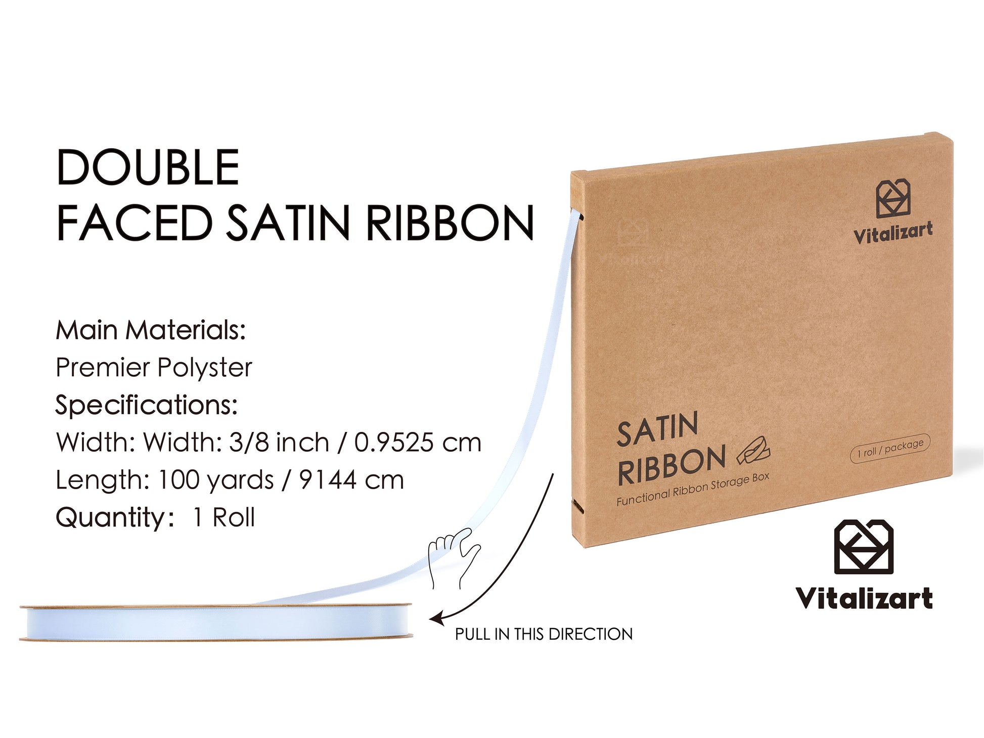 Ribbon for Crafts Double Faced Functional Satin Ribbon 3/8" x 100Yd (Baby Blue) - Vitalizart