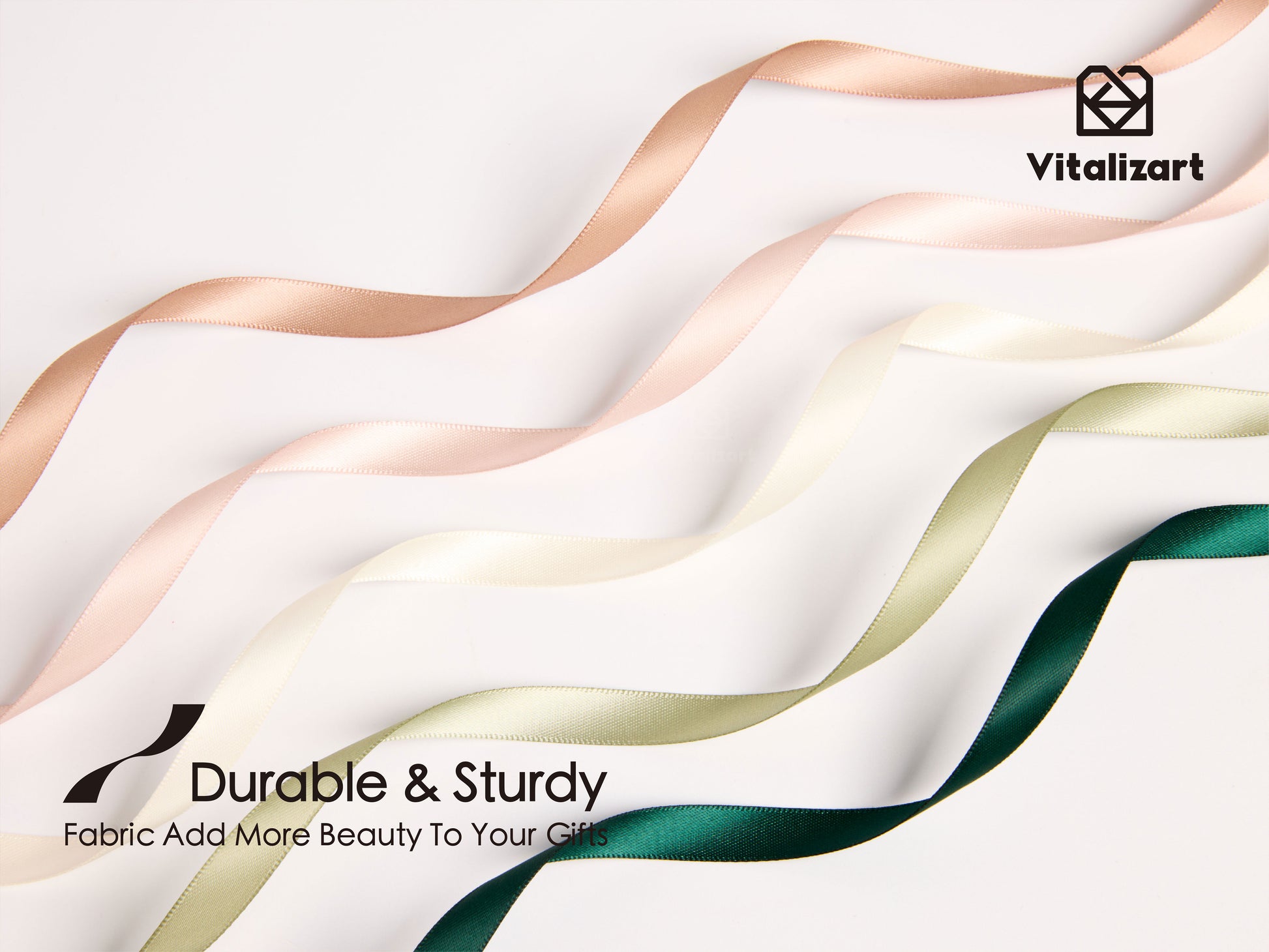 Double Face Satin Ribbon 3/8" x 50Yd (Green Nude White) - Vitalizart