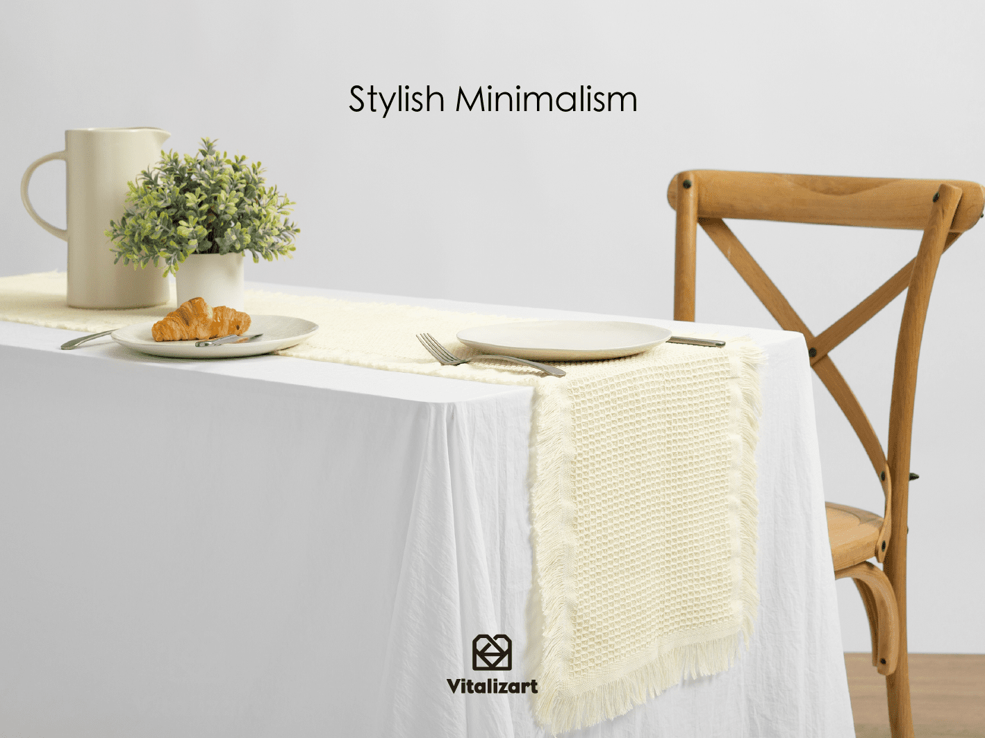 Waffle Weave Cotton Table Runner 14"x72" (Cream) - Vitalizart