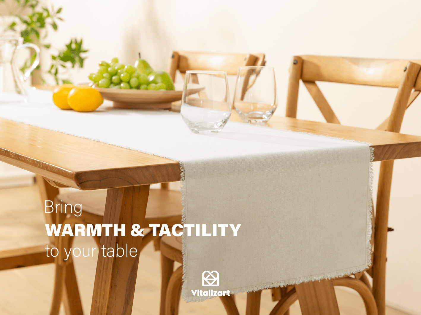 Cotton Linen Table Runner 14 x 72 Inches (Ivory) - Vitalizart
