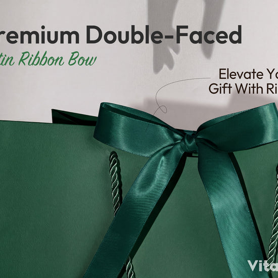 Dark Green Large Paper Gift Bags with Ribbon Bows — Set of 4 - Vitalizart