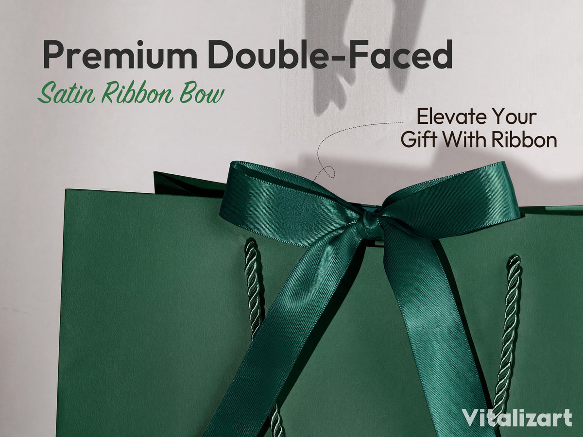 Dark Green Large Paper Gift Bags with Ribbon Bows — Set of 4 - Vitalizart