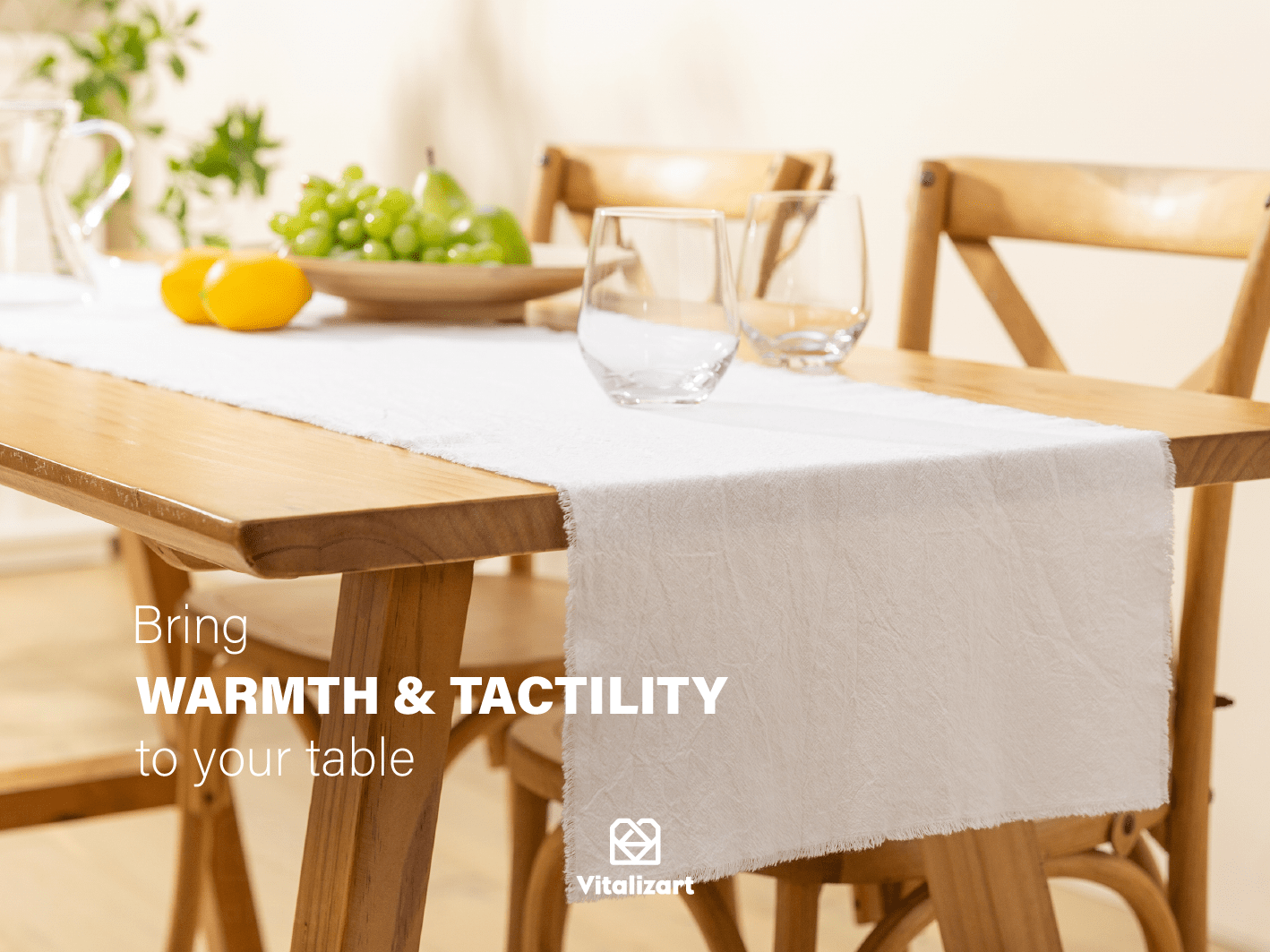 Cotton Linen Table Runner 14 x 72 Inches (Simply White) - Vitalizart