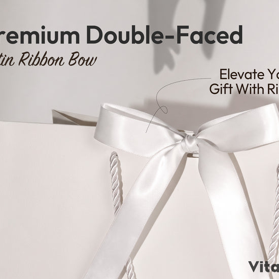 White Large Paper Gift Bags with Ribbon Bows — Set of 4 - Vitalizart