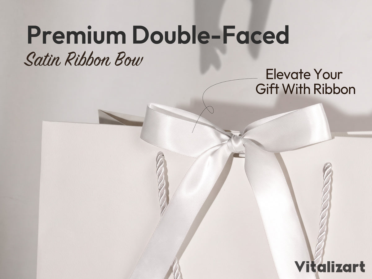 White Large Paper Gift Bags with Ribbon Bows — Set of 4 - Vitalizart