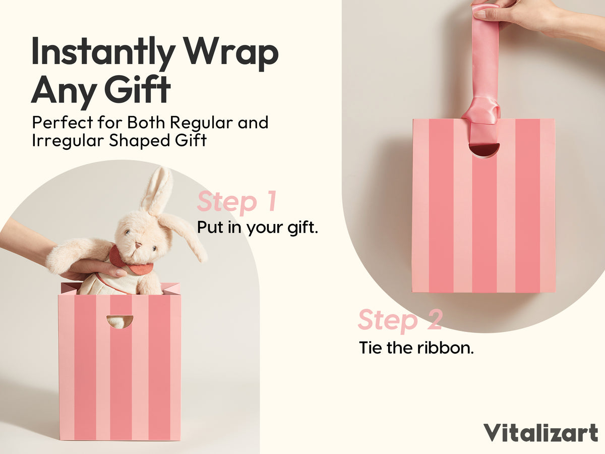 Mixed-Color Striped Paper Small Gift Bags with Ribbon Handles — Set of 30 - Vitalizart