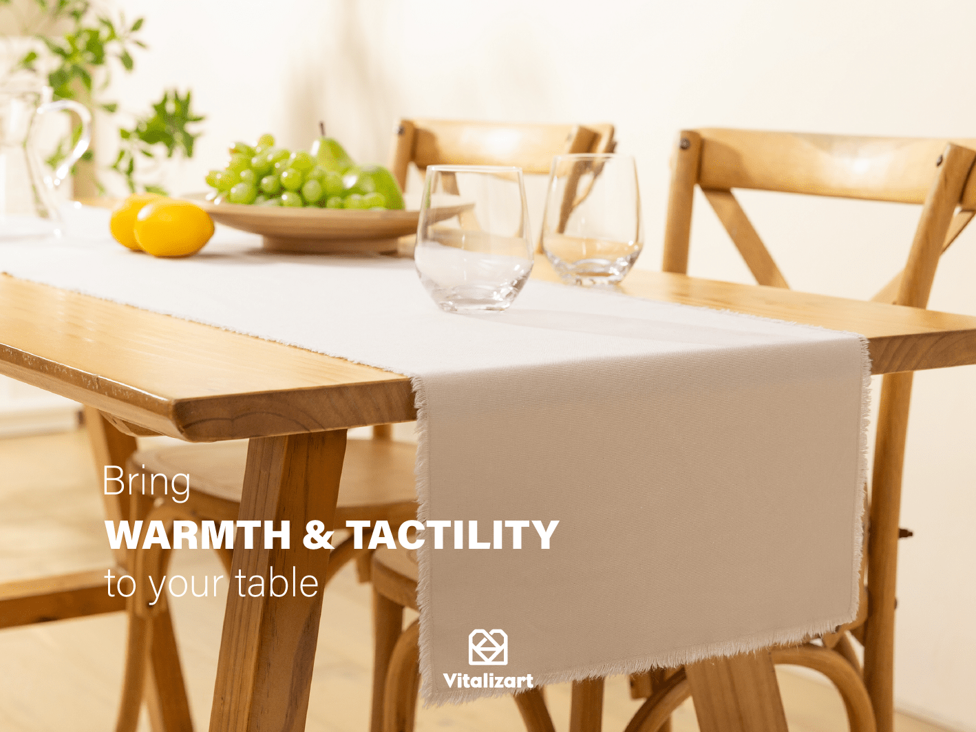 Cotton Linen Table Runner 14 x 72 Inches (Tan) - Vitalizart