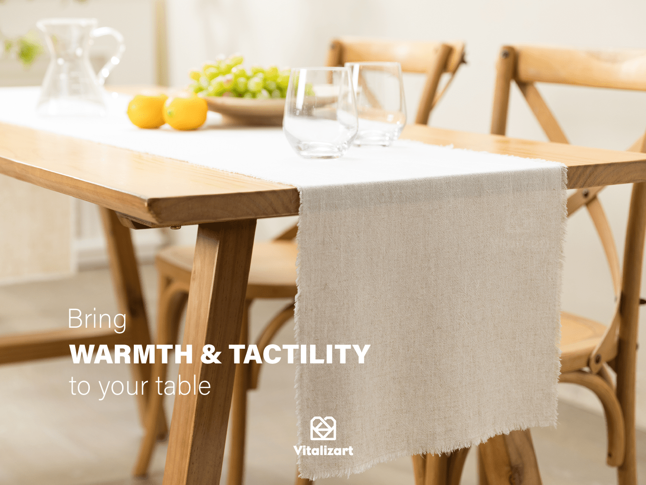 Cotton Linen Table Runner 14 x 90 Inches (Light Beige) - Vitalizart
