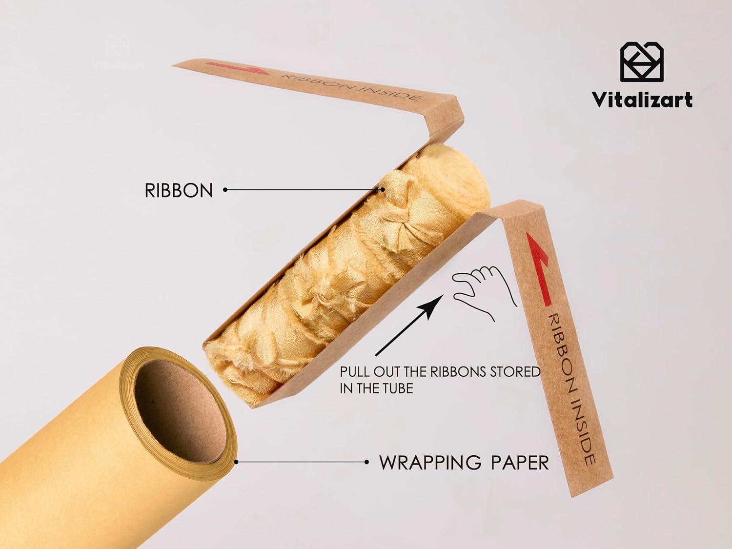Wrapping Paper Set 17"x197" Pearly - Lustre With Silk Like Satin Ribbon & Gift Tags (Gold Paper & Gold Ribbons) - Vitalizart