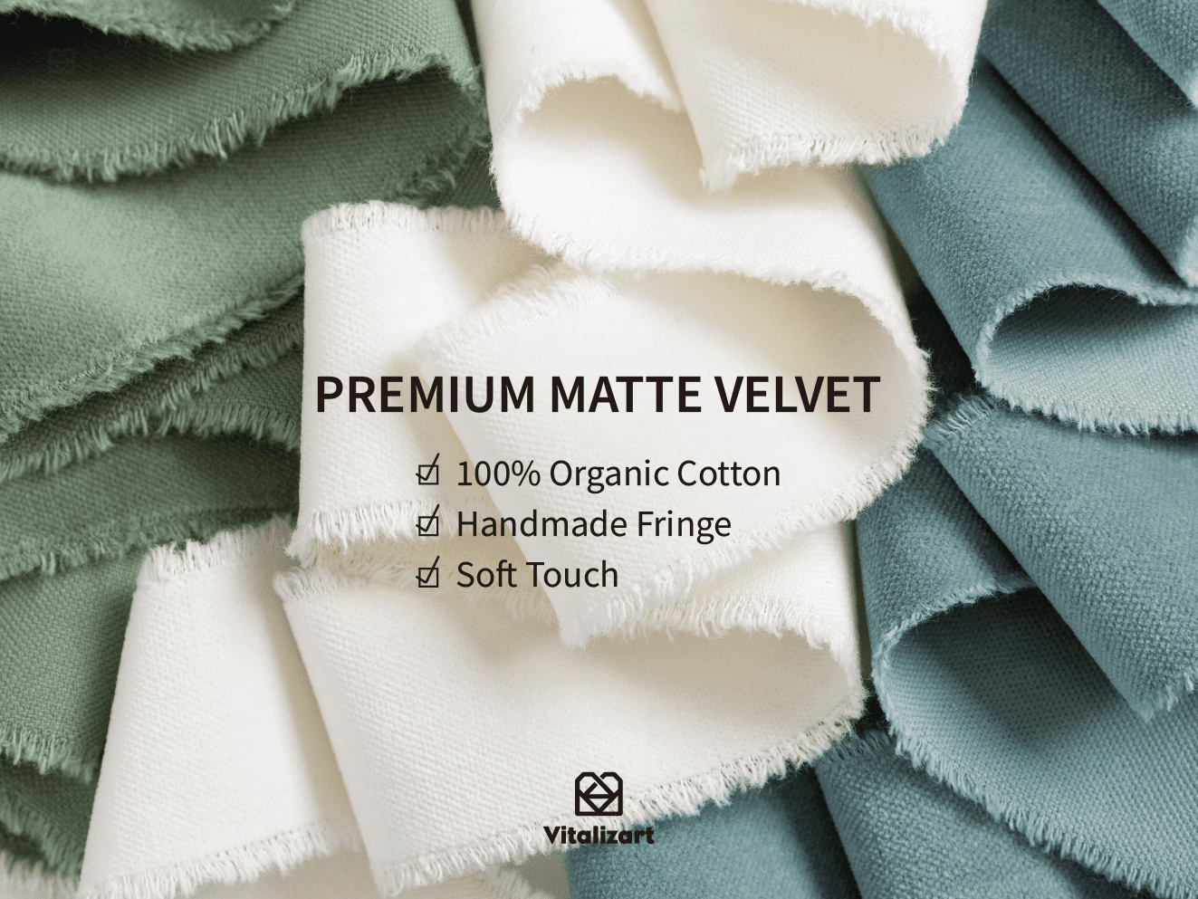 Frayed Fringe Velvet Ribbon 1.5" x 6 Yd (Ivory & Dusty Green & Dusty Blue) - Vitalizart