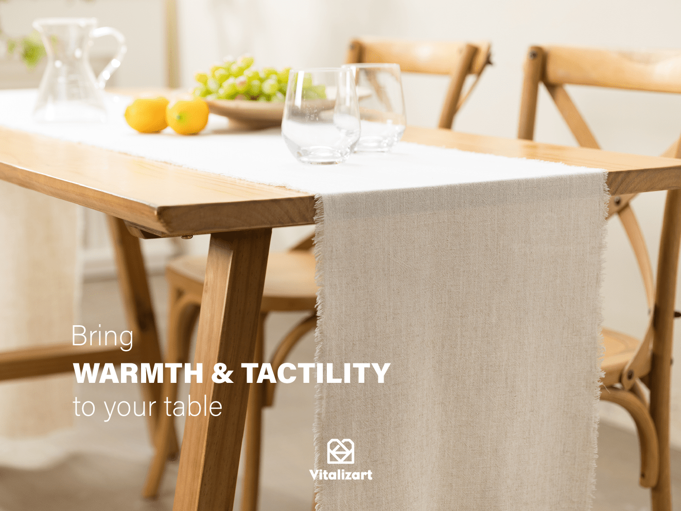 Cotton Linen Table Runner 14 x 120 Inches (Beige) - Vitalizart