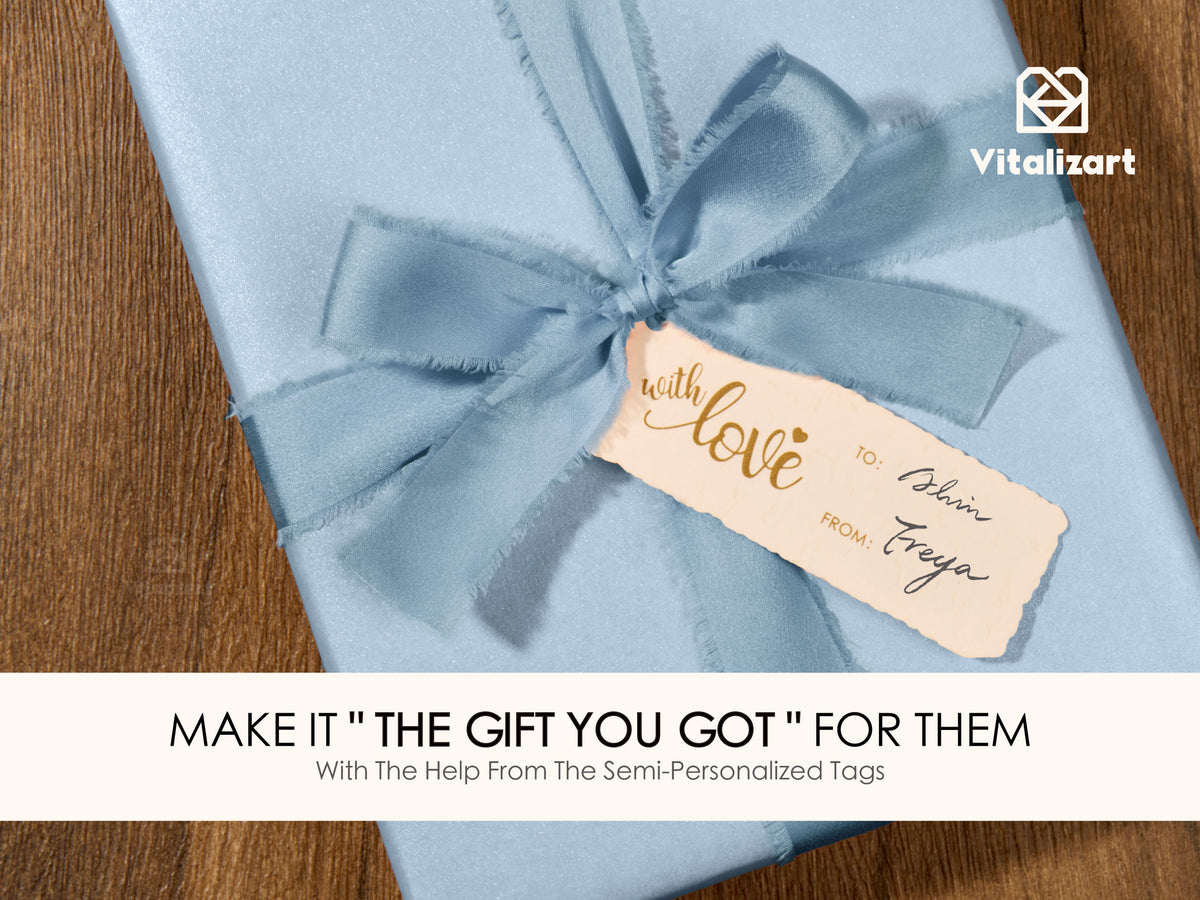 Wrapping Paper Set 30"x197" Pearly-Lustre With Silk Like Satin Ribbon & Gift Tags (Dusty Blue Paper & Dusty Blue Ribbons) - Vitalizart