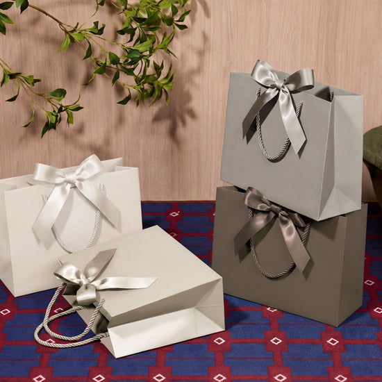 Vitalizart Paper Gift Bags With Ribbon Handles Set of 5 Grey Bulk Reusable For Gift Wrap 13" x10"x5"Large Size(Grey) - Vitalizart