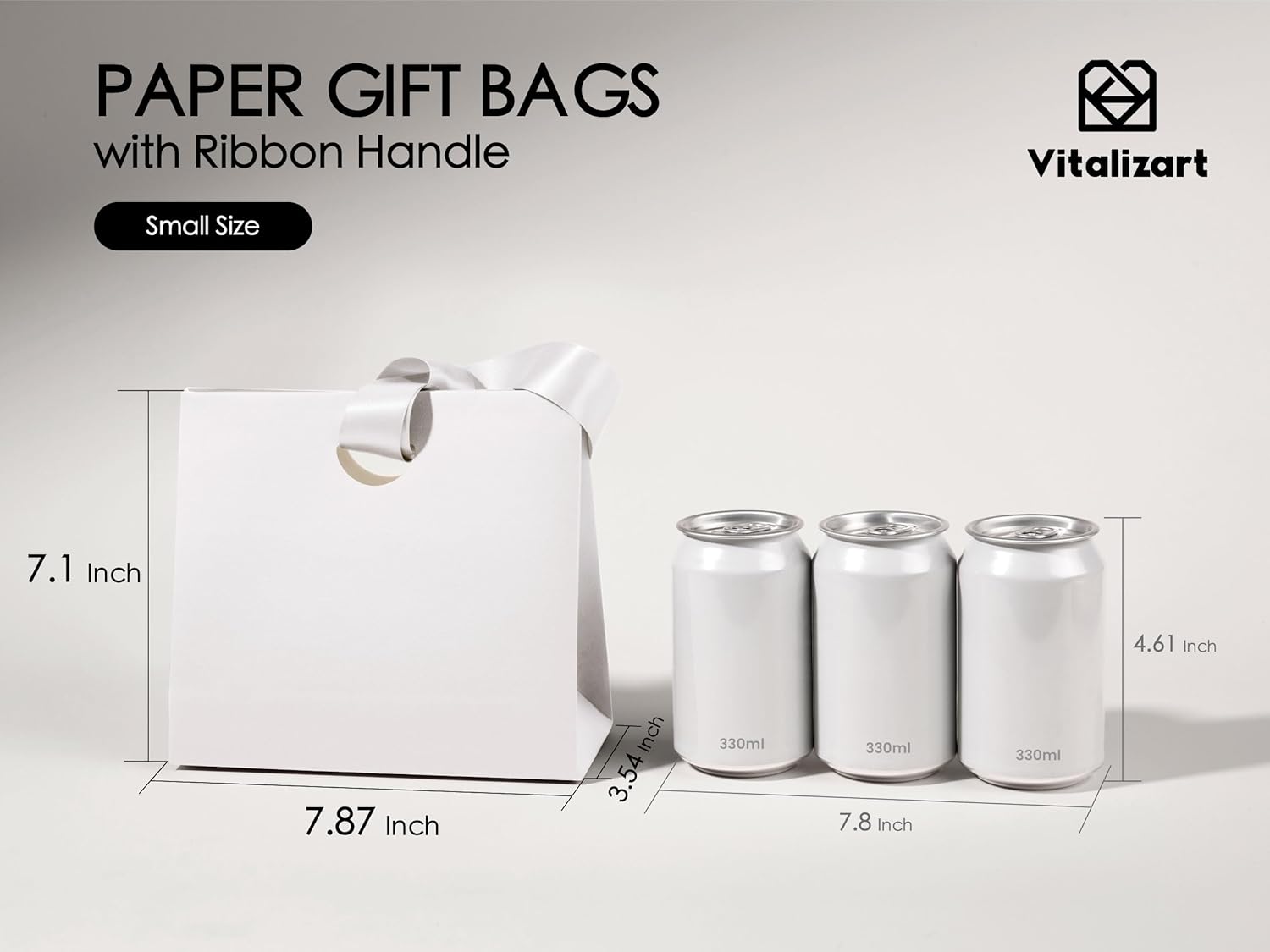 Paper Gift Bags With Ribbon Handles Set of 10 White Bulk Reusable 7.87"x3.54"x7.09" Small Size(White) - Vitalizart