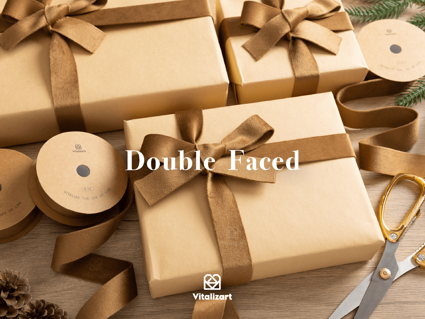 Double Faced Velvet Ribbon Set 1" x 15 Yd (Khaki) - Vitalizart