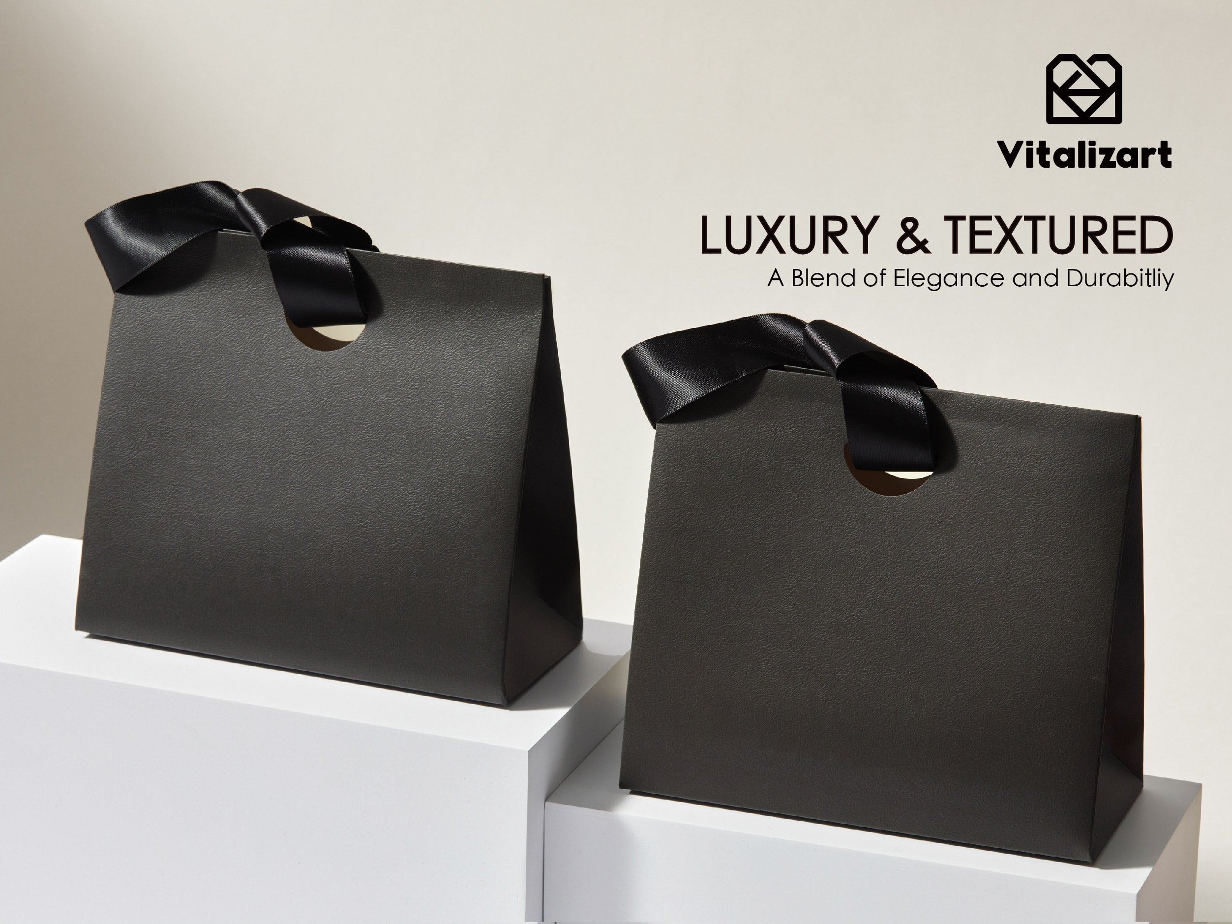 Vitalizart Paper Gift Bags With Ribbon Handles Set of 10 Black Bulk Reusable For Gift Wrap Girls Kids Birthday Bridal Shower Party Favors Goodie Bags Candy Christmas 6.1