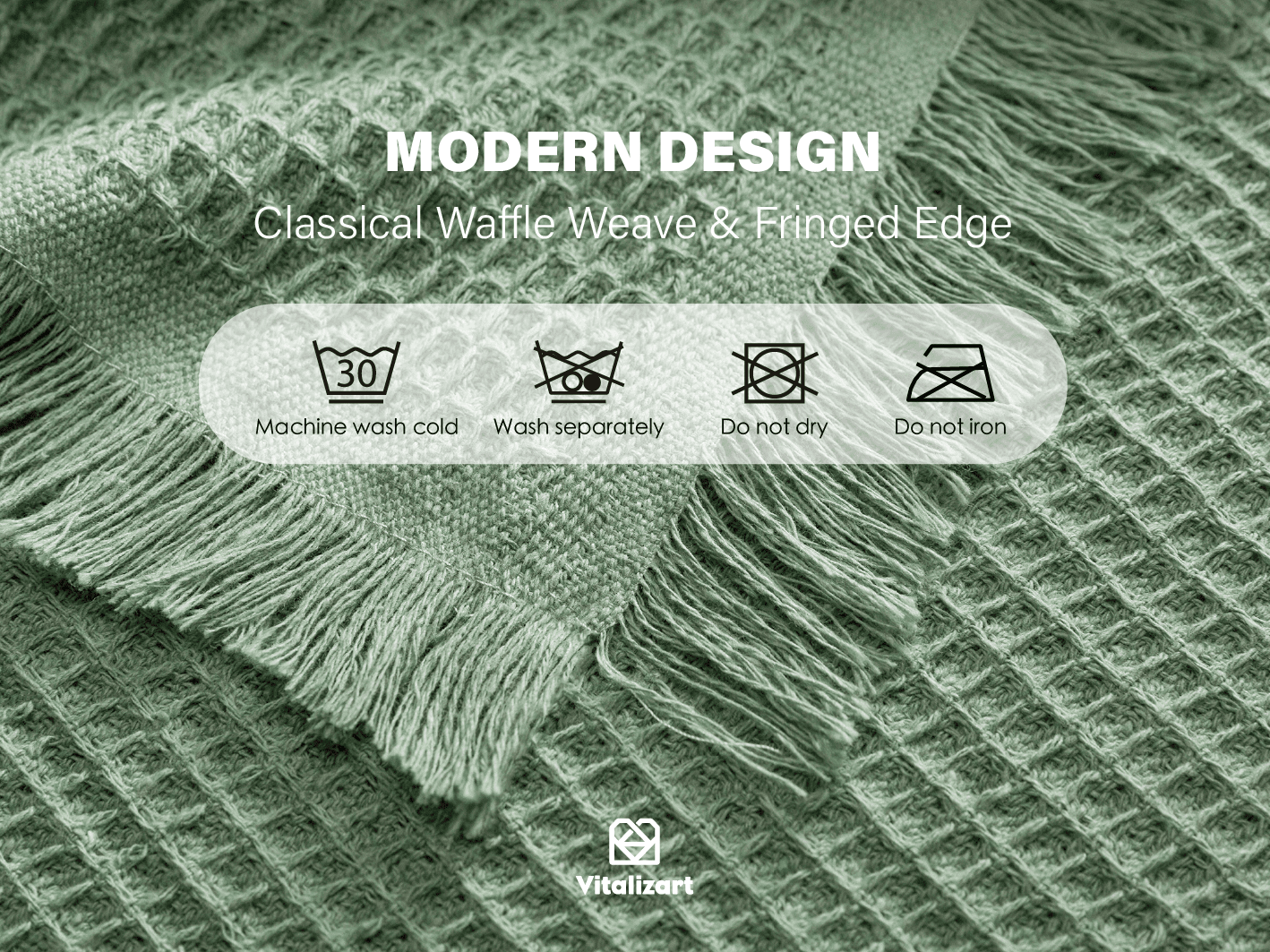 Waffle Weave Cotton Table Runner 14"x72" (Dusty Green) - Vitalizart
