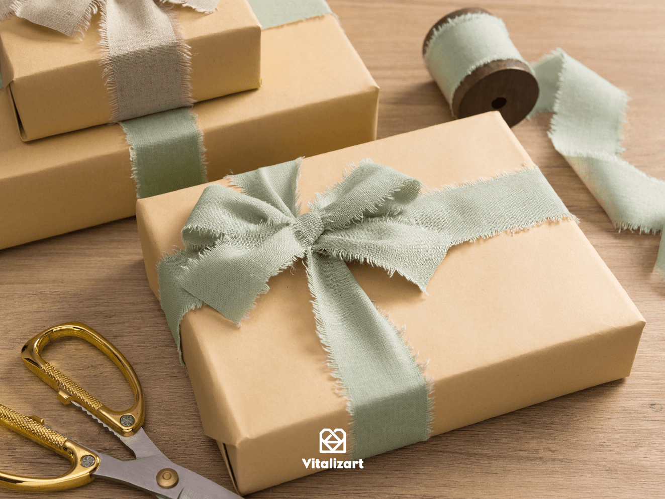 Cotton Linen Ribbon 1.5" x 10Yd (Beige & Green) - Vitalizart
