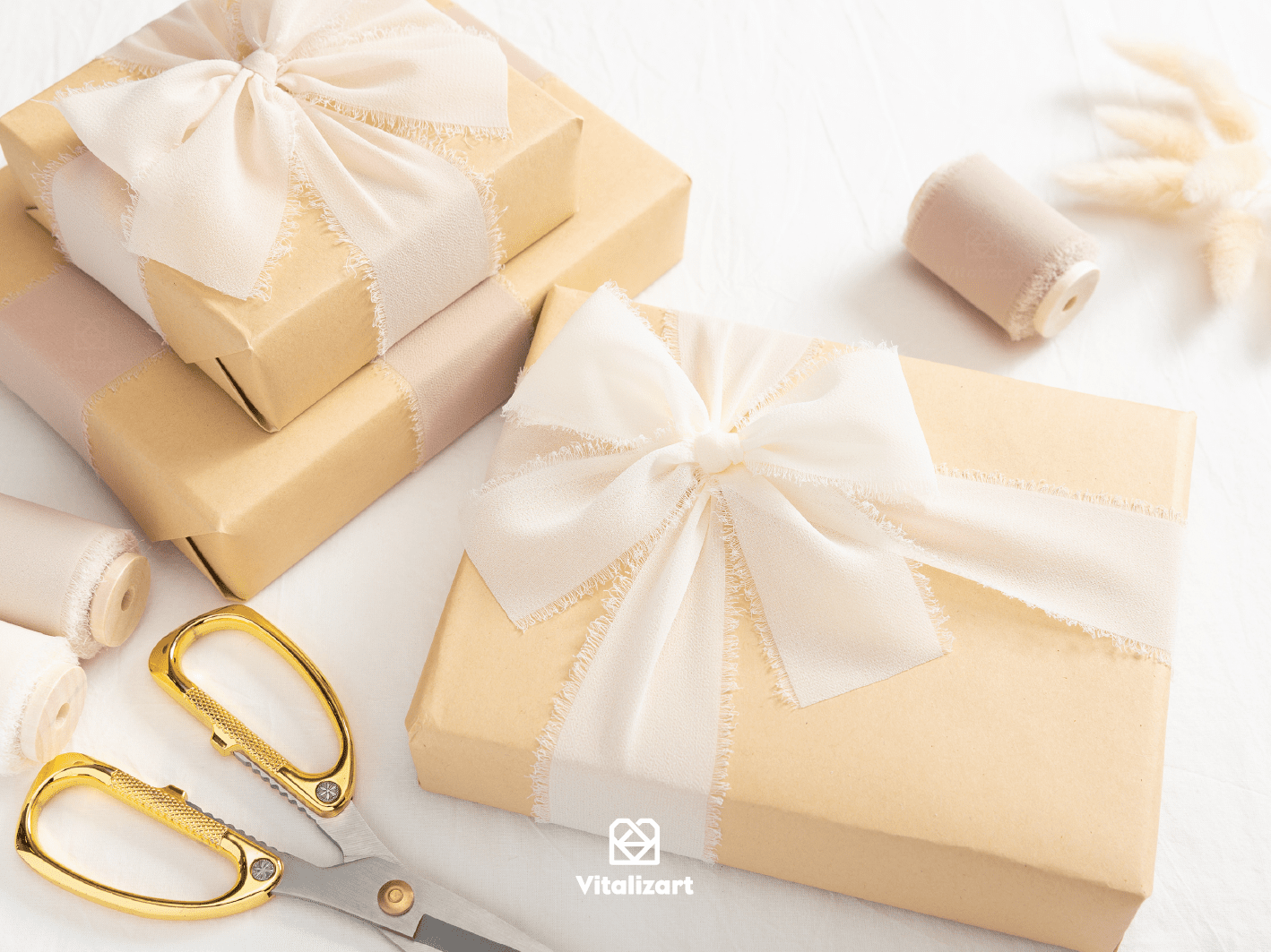 Chiffon Ribbon with Wooden Spool 2" x 15 Yd (Light Nude & White) - Vitalizart