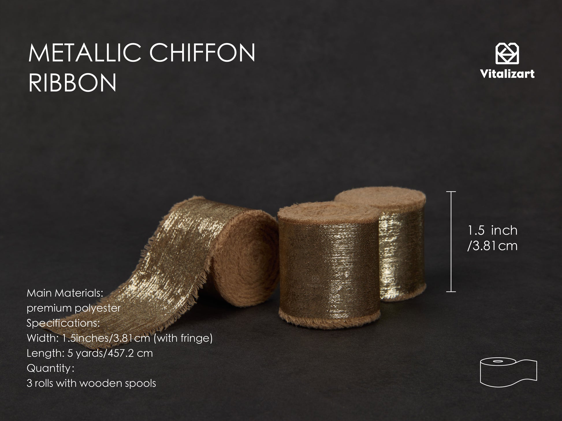 Metallic Chiffon Ribbon 1 - 1/2"x 15 Yd (Champagne) - Vitalizart